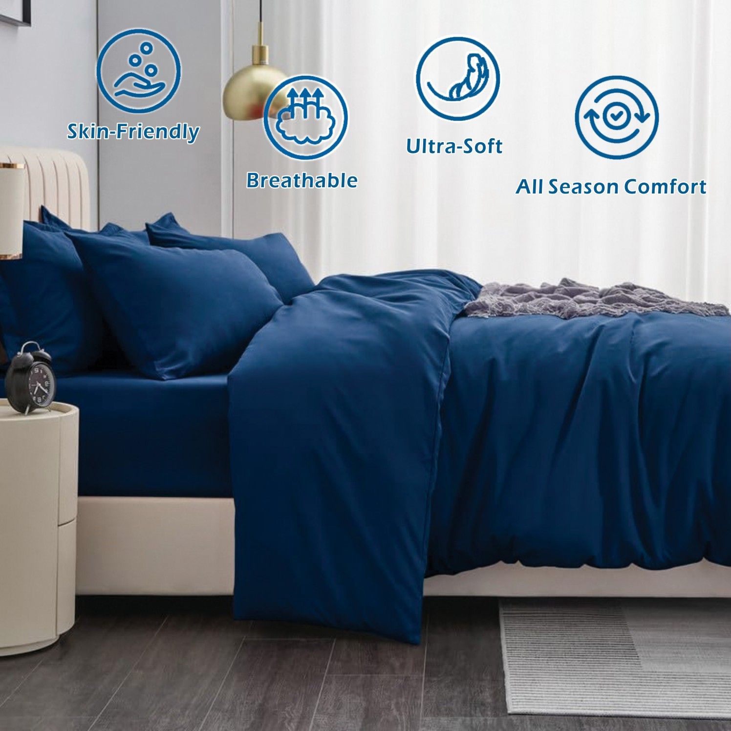 2000TC Microfibre Zipper Quilt Cover Set - 3 Piece, Navy, Super King