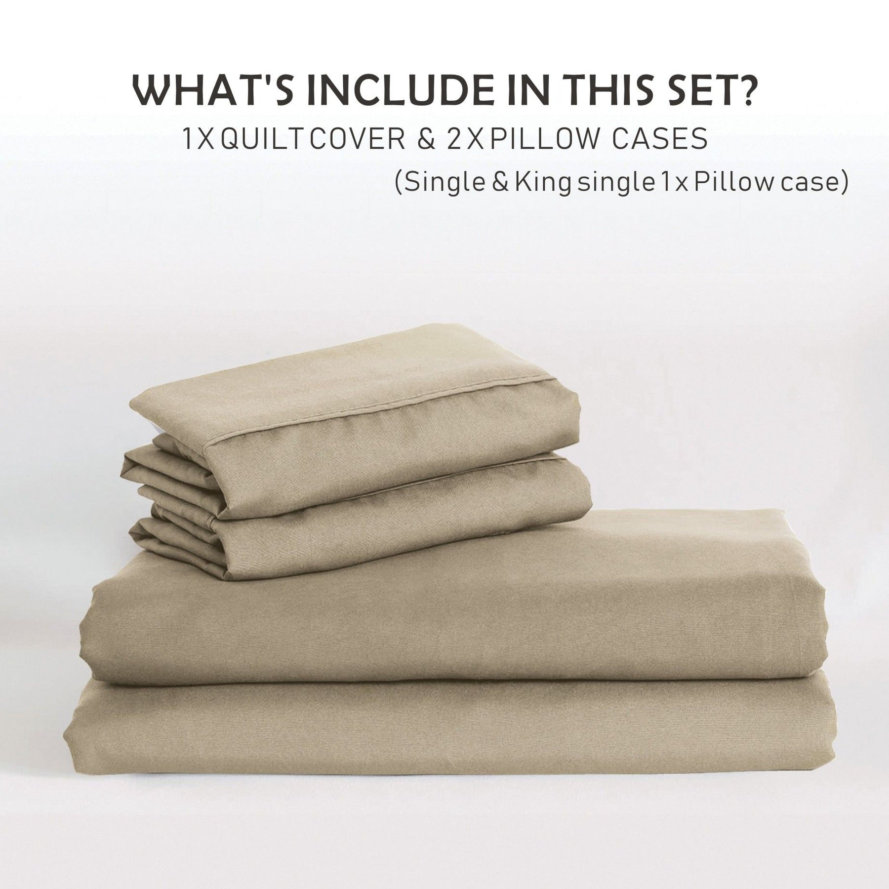 2000TC Microfibre Zipper Quilt Cover Set - 3 Piece, Camel Beige, Super King
