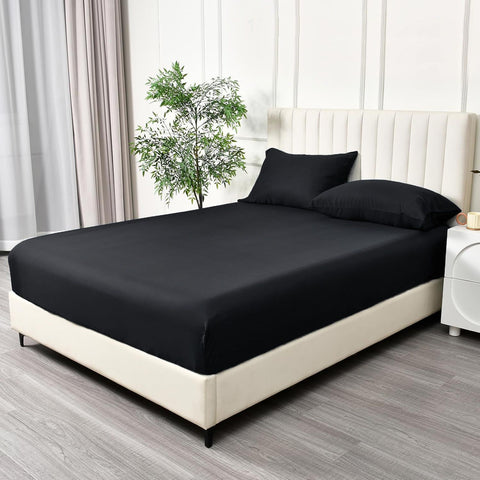 3 Piece 2000TC Microfibre 40cm Deep Pocket Fitted Sheet Set with Pillowcases - Black Super King