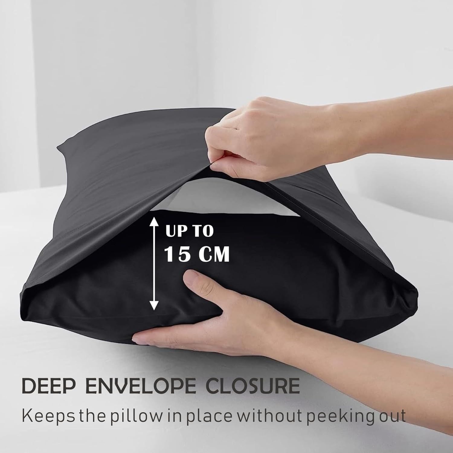 3 Piece 2000TC Microfibre 40cm Deep Pocket Fitted Sheet Set with Pillowcases - Black Super King