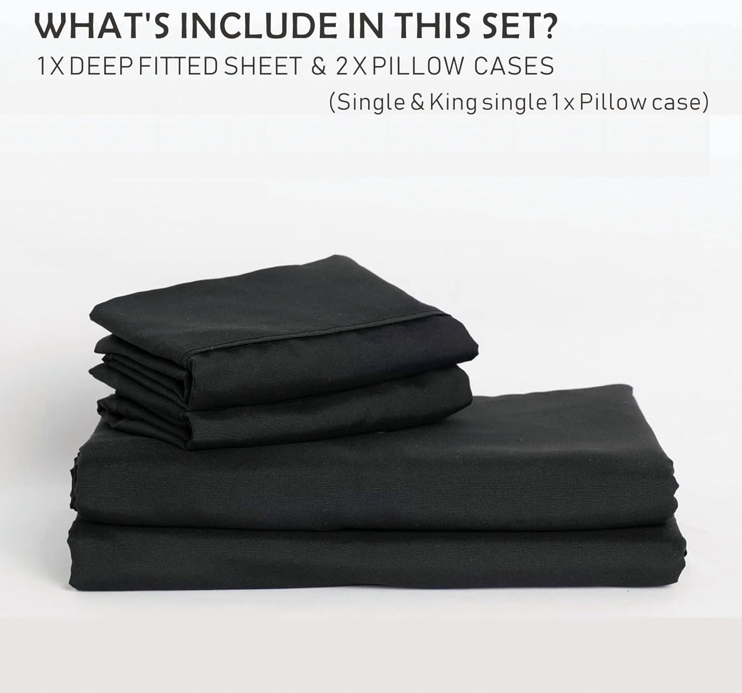 3 Piece 2000TC Microfibre 40cm Deep Pocket Fitted Sheet Set with Pillowcases - Black Super King