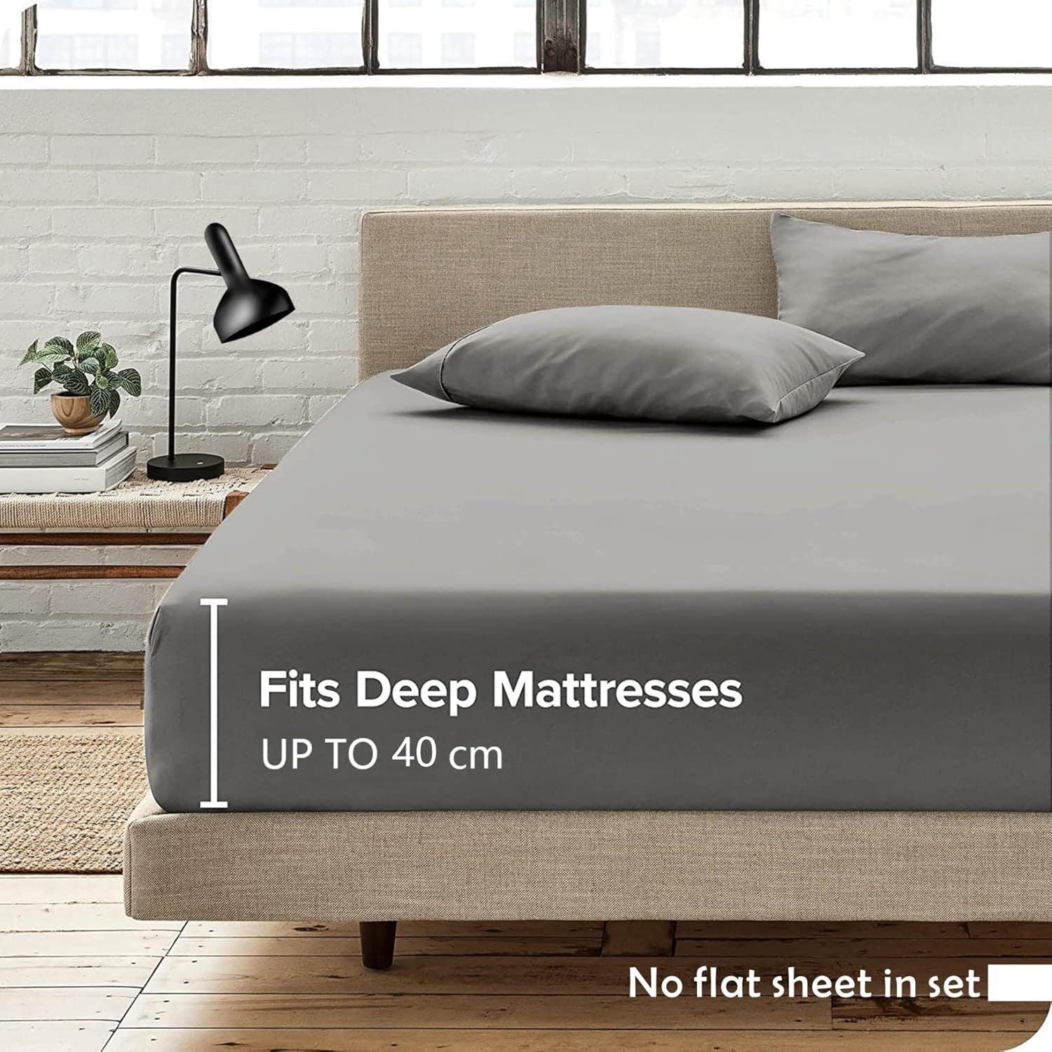 3 Piece 2000TC Microfibre 40cm Deep Pocket Fitted Sheet Set with Pillowcases - Grey Super King