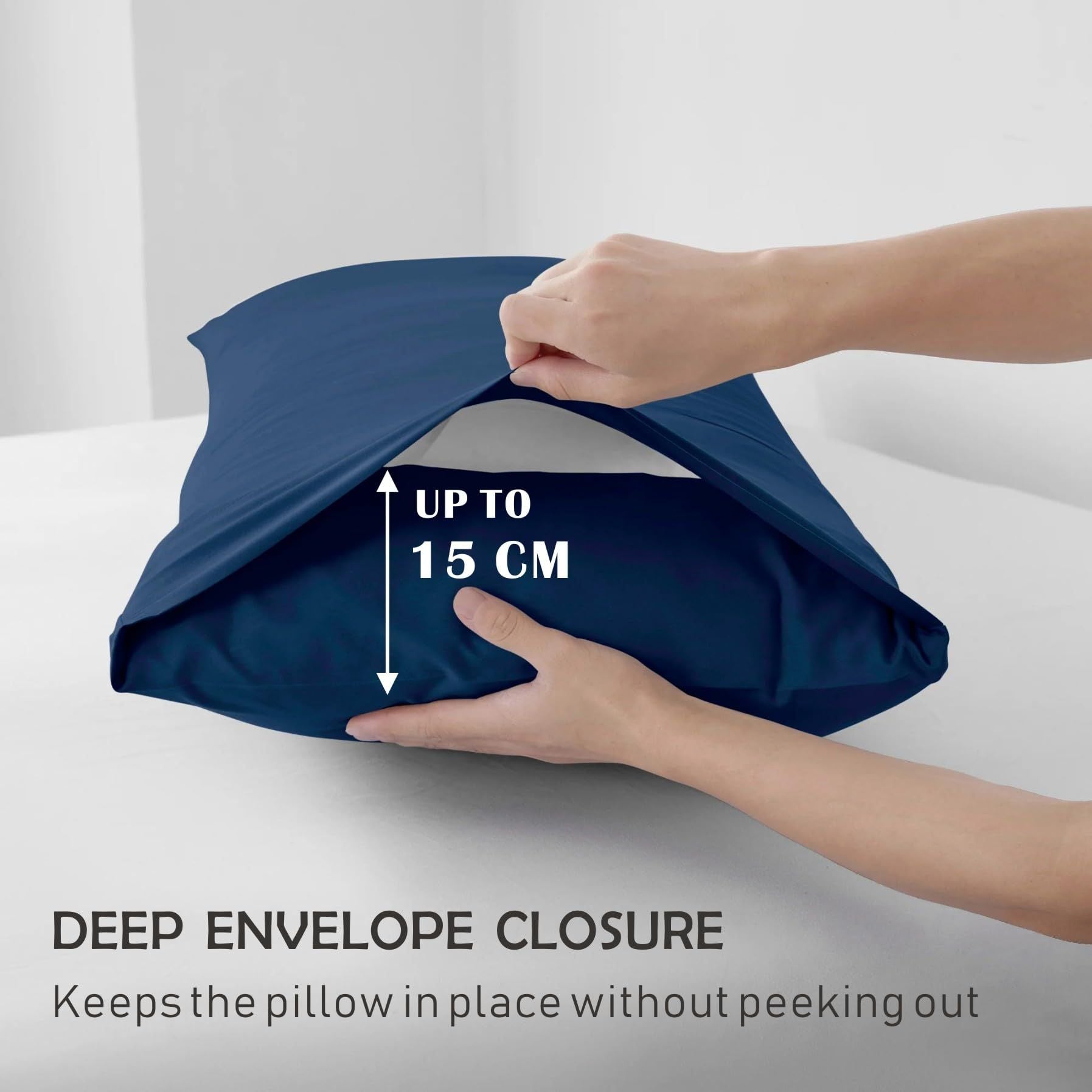 3 Piece 2000TC Microfibre 40cm Deep Pocket Fitted Sheet Set with Pillowcases - Navy Super King