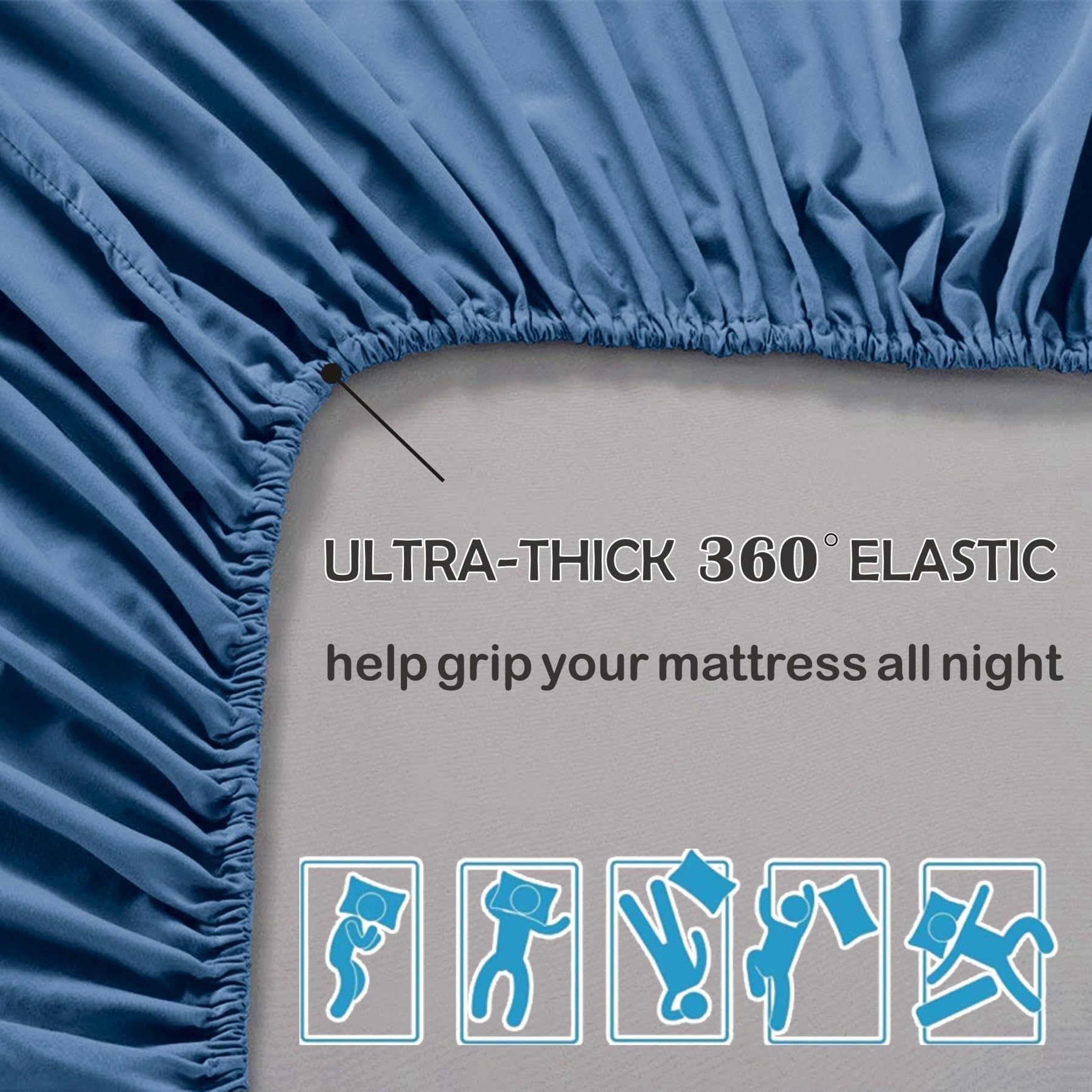 3 Piece 2000TC Microfibre 40cm Deep Pocket Fitted Sheet Set with Pillowcases - Navy Super King