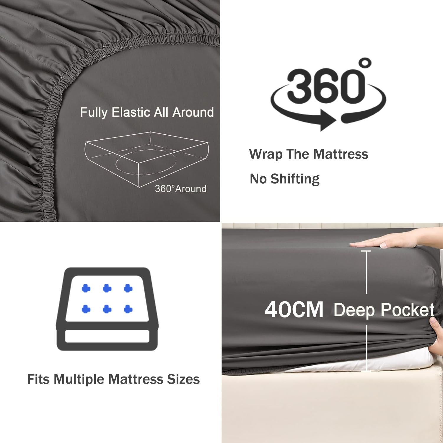 3 Piece 2000TC Microfibre 40cm Deep Pocket Fitted Sheet Set with Pillowcases - Dark Gray Super King