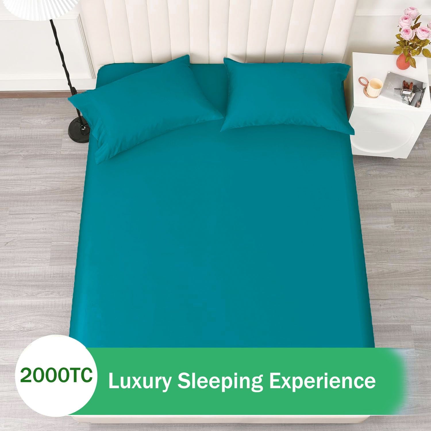 3 Piece 2000TC Microfibre 40cm Deep Pocket Fitted Sheet Set with Pillowcases - Biscay Blue Super King