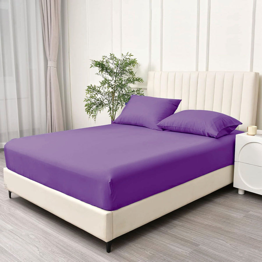 3 Piece 2000TC Microfibre 40cm Deep Pocket Fitted Sheet Set with Pillowcases - Purple Super King