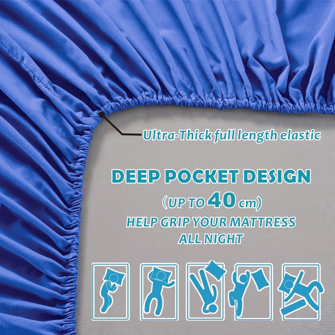 2000TC Microfibre Deep Pocket Bed Sheet Set - 4 Piece, Royal Blue, Super King