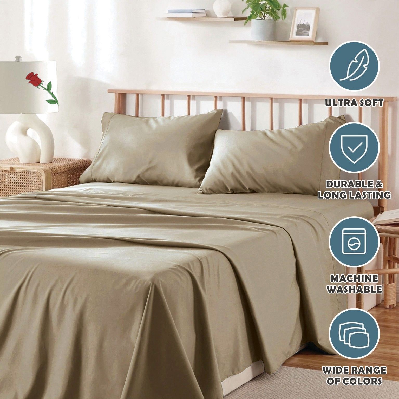 2000TC Microfibre Deep Pocket Bed Sheet Set - 4 Piece, Cream White, Super King