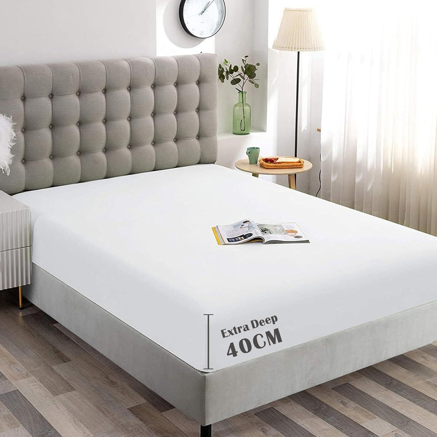 Hotel Quality 1 Piece White Microfiber 40cm Deep Pocket Fitted Sheet - Super King