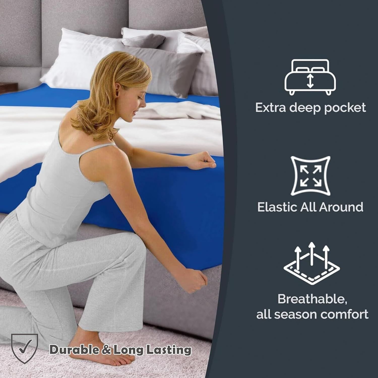 Hotel Quality 1 Piece Royal Blue Microfiber 40cm Deep Pocket Fitted Sheet - Super King