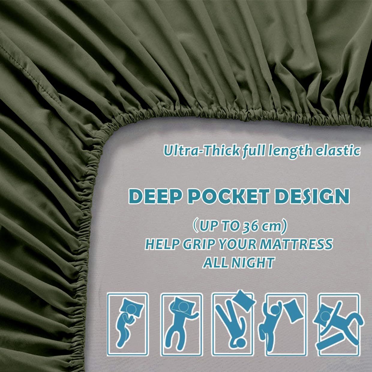 Hotel Quality 1 Piece Olive Green Microfiber 40cm Deep Pocket Fitted Sheet - Super King