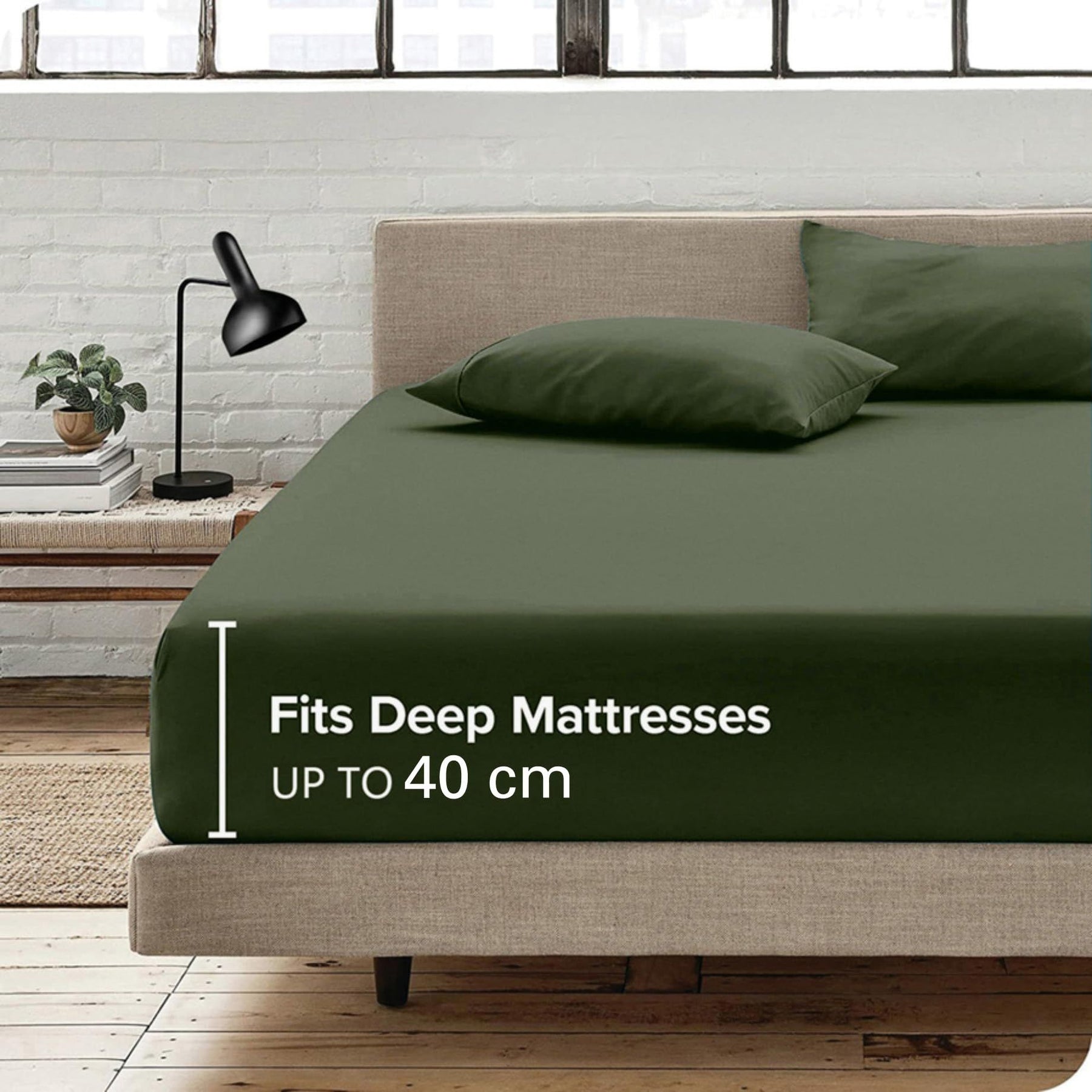 Hotel Quality 1 Piece Olive Green Microfiber 40cm Deep Pocket Fitted Sheet - Super King