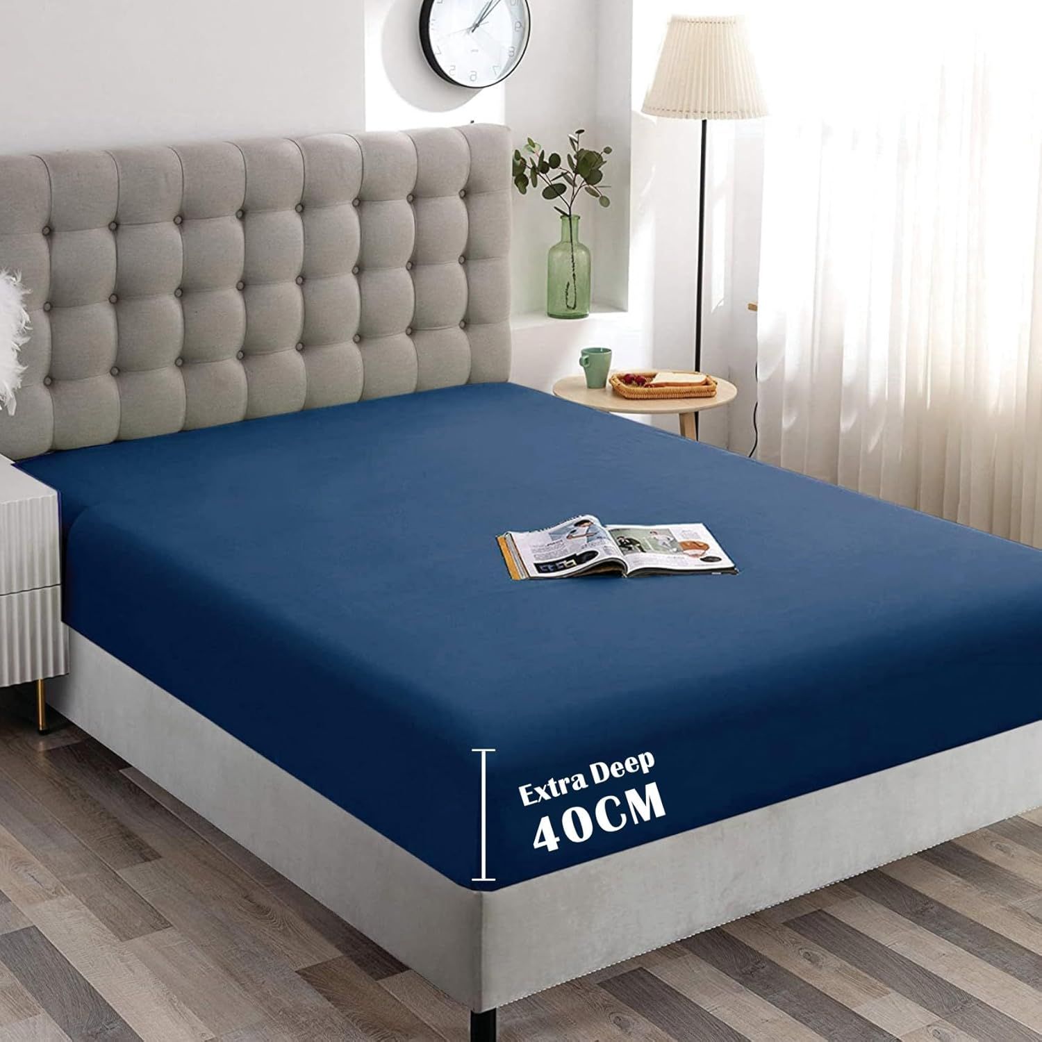 Hotel Quality 1 Piece Navy Microfiber 40cm Deep Pocket Fitted Sheet - Super King