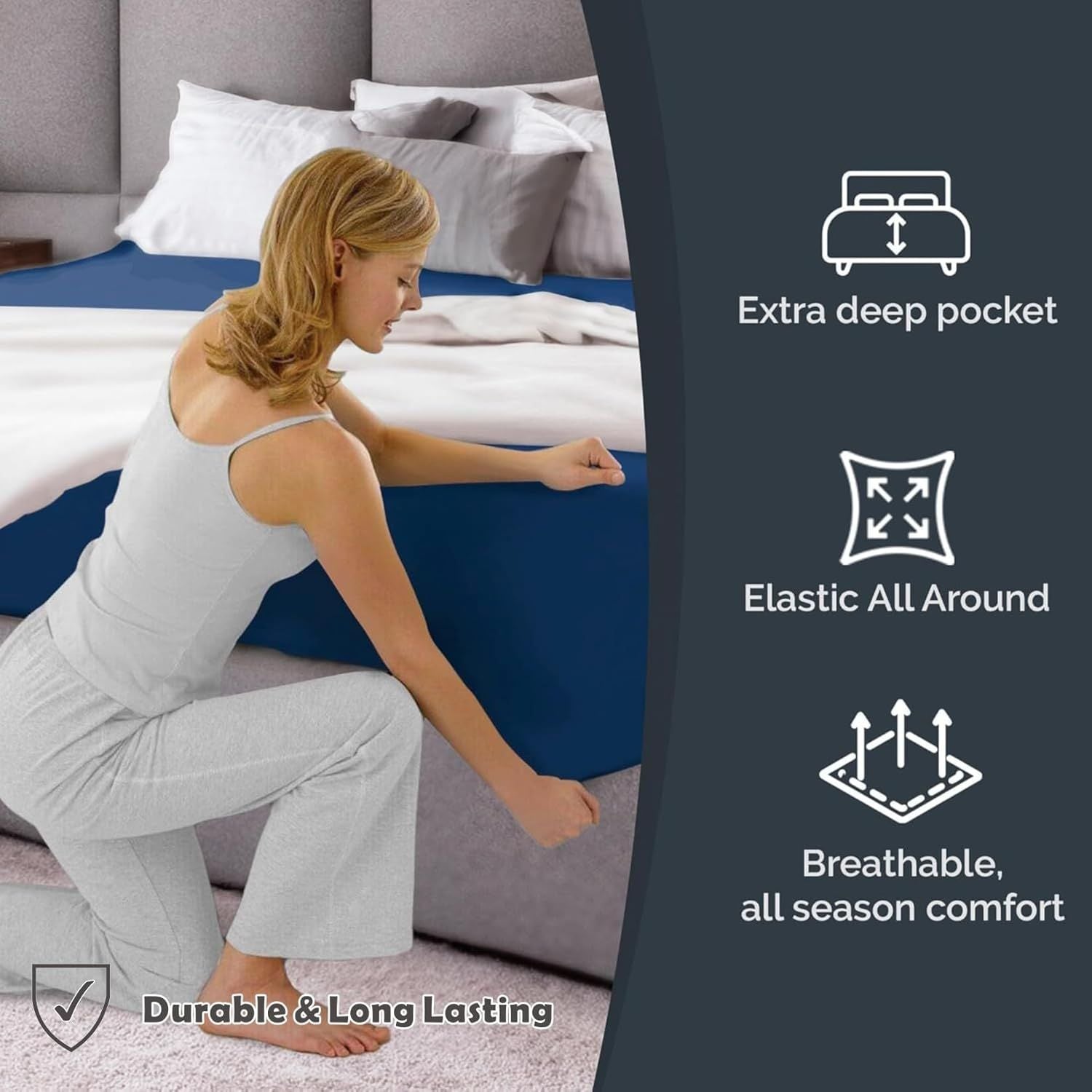 Hotel Quality 1 Piece Navy Microfiber 40cm Deep Pocket Fitted Sheet - Super King