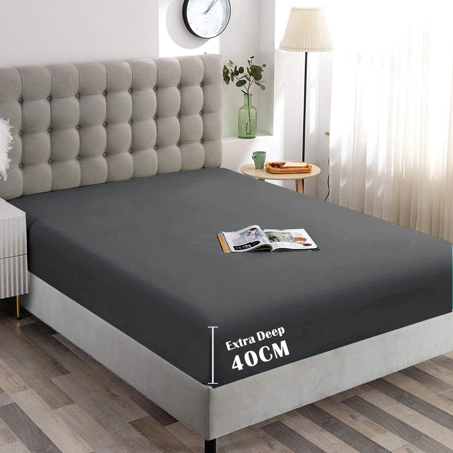Hotel Quality 1 Piece Dark Gray Microfiber 40cm Deep Pocket Fitted Sheet - Super King