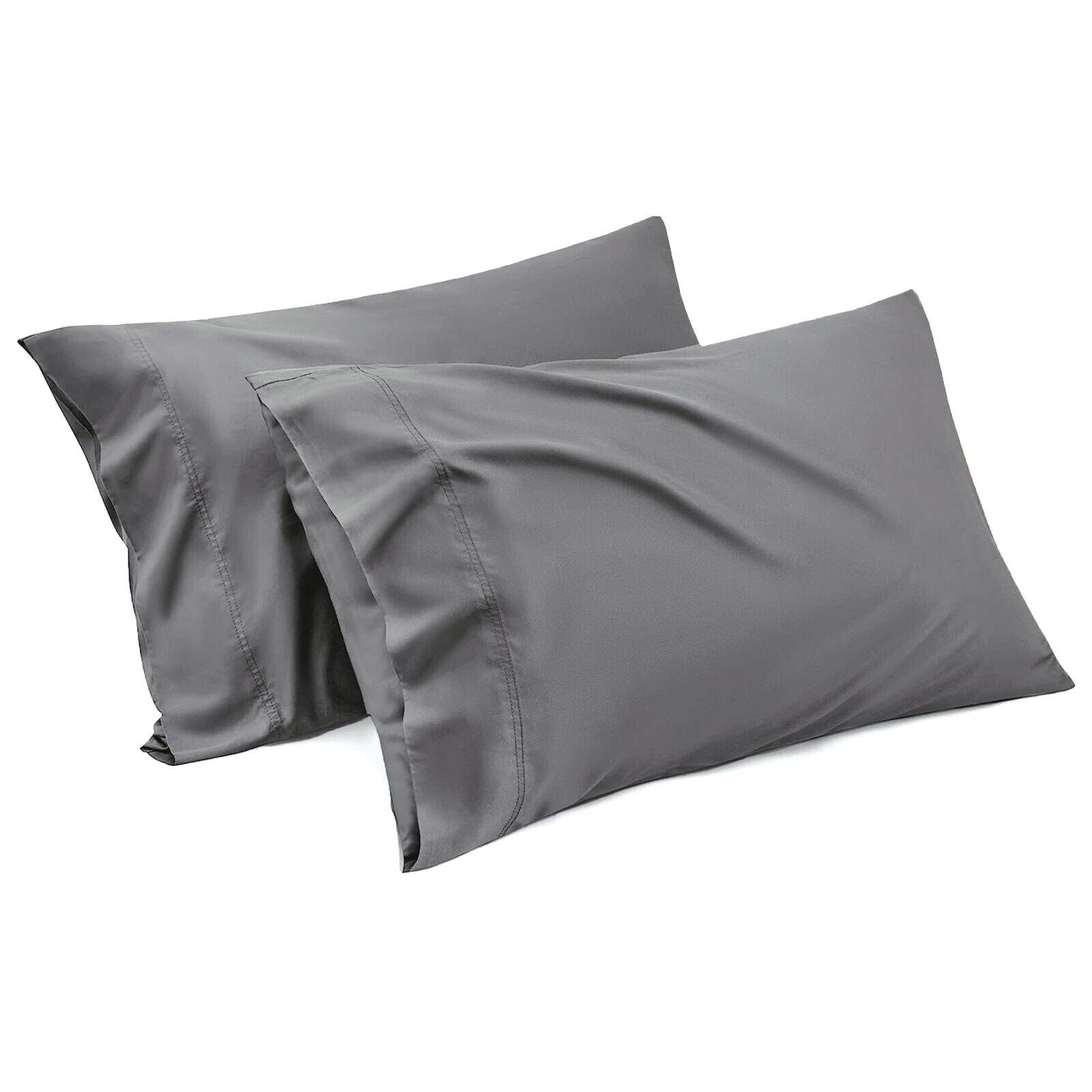 Premium 1000TC Microfiber Standard Pillowcases – Grey 2 Pack, Envelope Closure 48 x 74cm