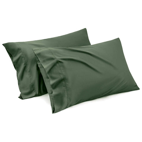 Premium 1000TC Microfiber Standard Pillowcases – Olive Green 2 Pack, Envelope Closure 48 x 74cm