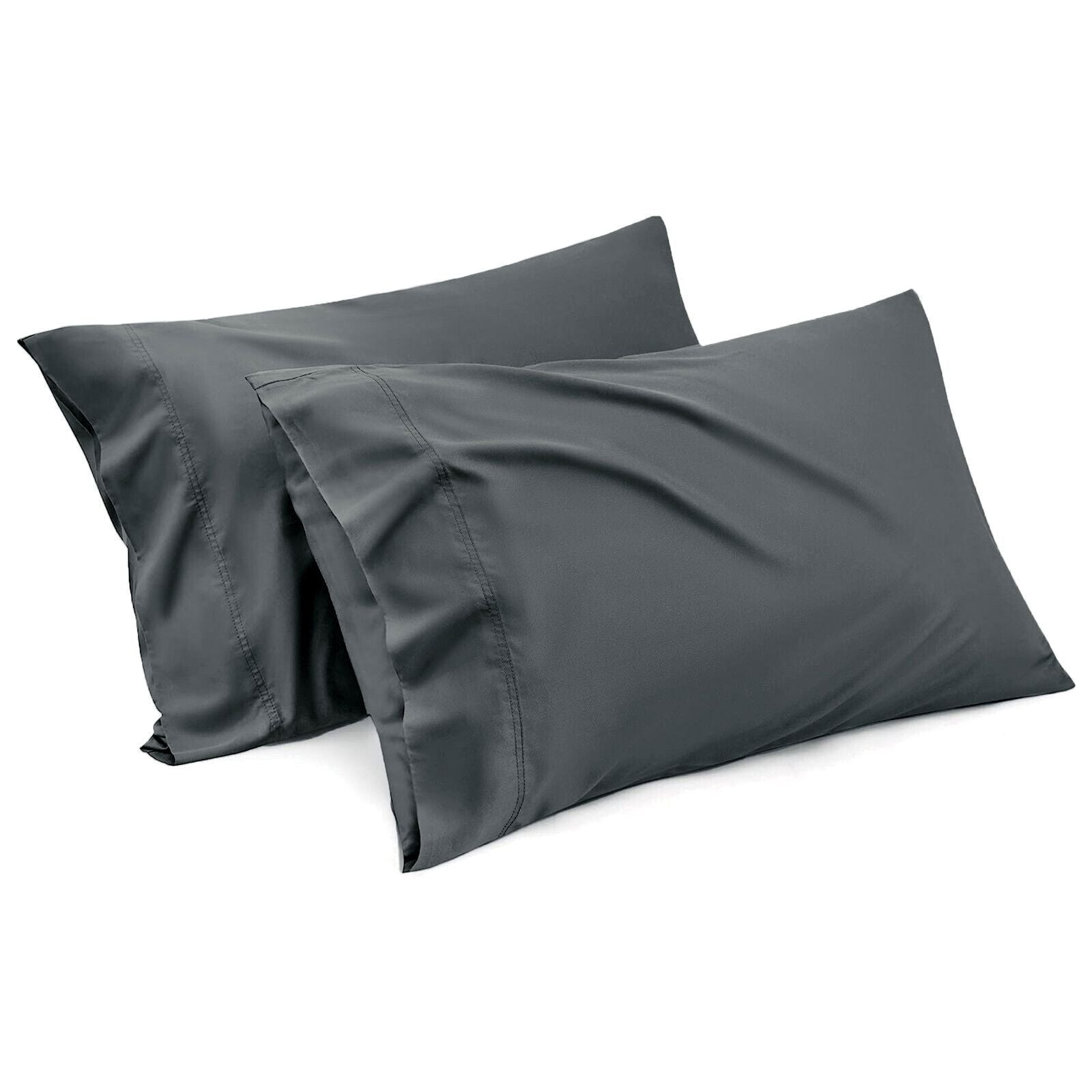 Premium 1000TC Microfiber Standard Pillowcases – Dark Grey 2 Pack, Envelope Closure 48 x 74cm