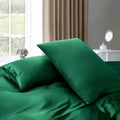 3 Piece Satin Quilt Cover Set with Pillowcases - Green Double