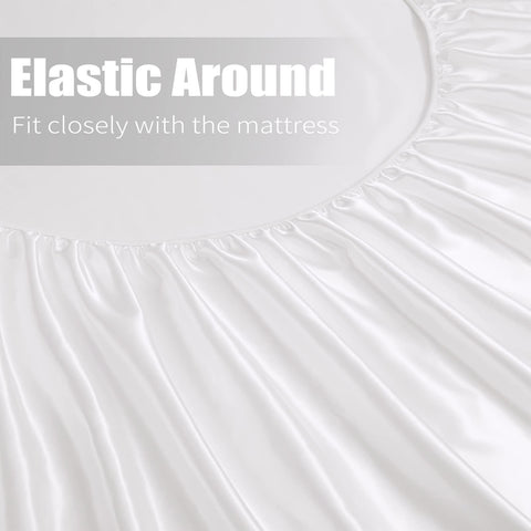 3 Piece Satin Fitted Sheet Set with Pillowcases - White Double
