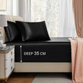 3 Piece Satin Fitted Sheet Set with Pillowcases - Black Double