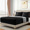 3 Piece Satin Fitted Sheet Set with Pillowcases - Black Double