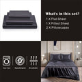 Art Silk Satin 4 Piece Sheet Set with Fitted & Flat Sheet - Black Double