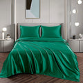 Art Silk Satin 4 Piece Sheet Set with Fitted & Flat Sheet - Green Double