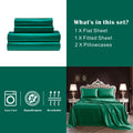 Art Silk Satin 4 Piece Sheet Set with Fitted & Flat Sheet - Green Double