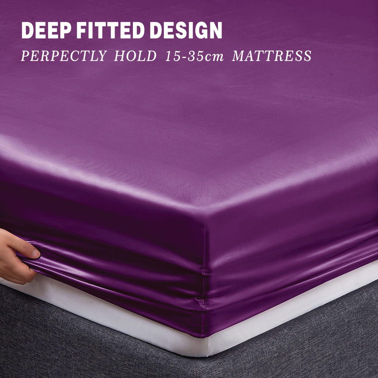 Art Silk Satin 4 Piece Sheet Set with Fitted & Flat Sheet - Purple Double