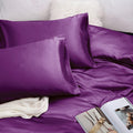 Art Silk Satin 4 Piece Sheet Set with Fitted & Flat Sheet - Purple Double