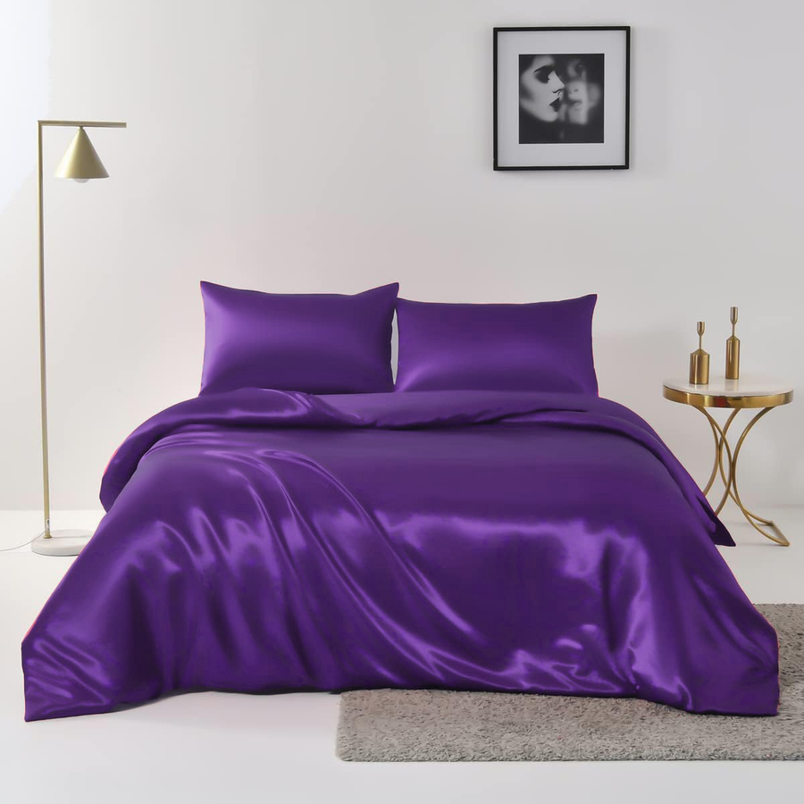 3 Piece Satin Quilt Cover Set with Pillowcases - Purple King