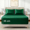3 Piece Satin Fitted Sheet Set with Pillowcases - Green King