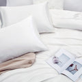 Art Silk Satin 4 Piece Sheet Set with Fitted & Flat Sheet - White King