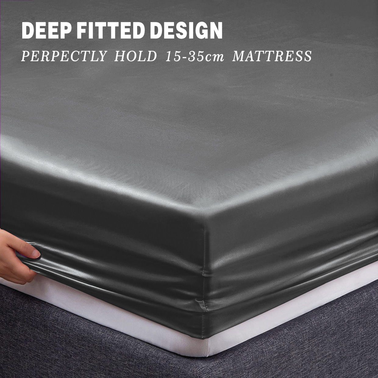 Art Silk Satin 4 Piece Sheet Set with Fitted & Flat Sheet - Grey King