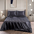 Art Silk Satin 3 Piece Sheet Set with Fitted & Flat Sheet - Black King Single