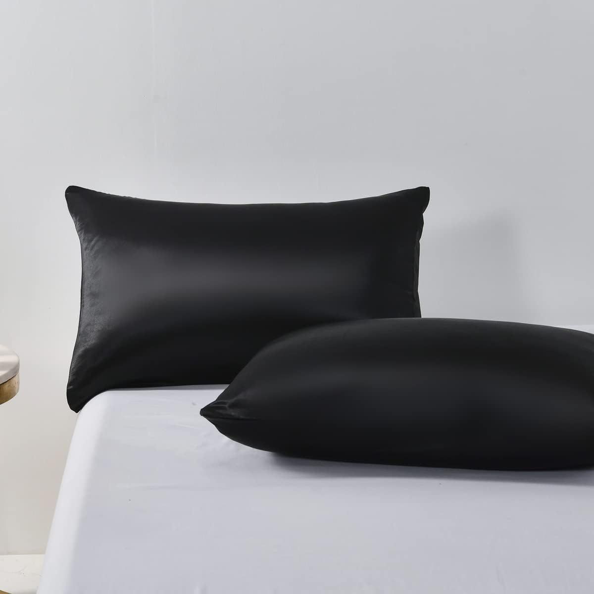 3 Piece Satin Quilt Cover Set with Pillowcases - Black Queen