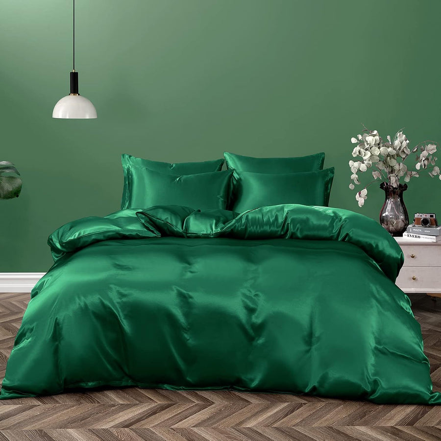 3 Piece Satin Quilt Cover Set with Pillowcases - Green Queen