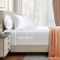 3 Piece Satin Fitted Sheet Set with Pillowcases - White Queen