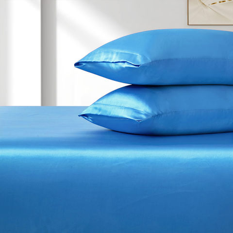 3 Piece Satin Fitted Sheet Set with Pillowcases - Ocean Queen