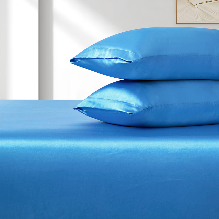 3 Piece Satin Fitted Sheet Set with Pillowcases - Ocean Queen