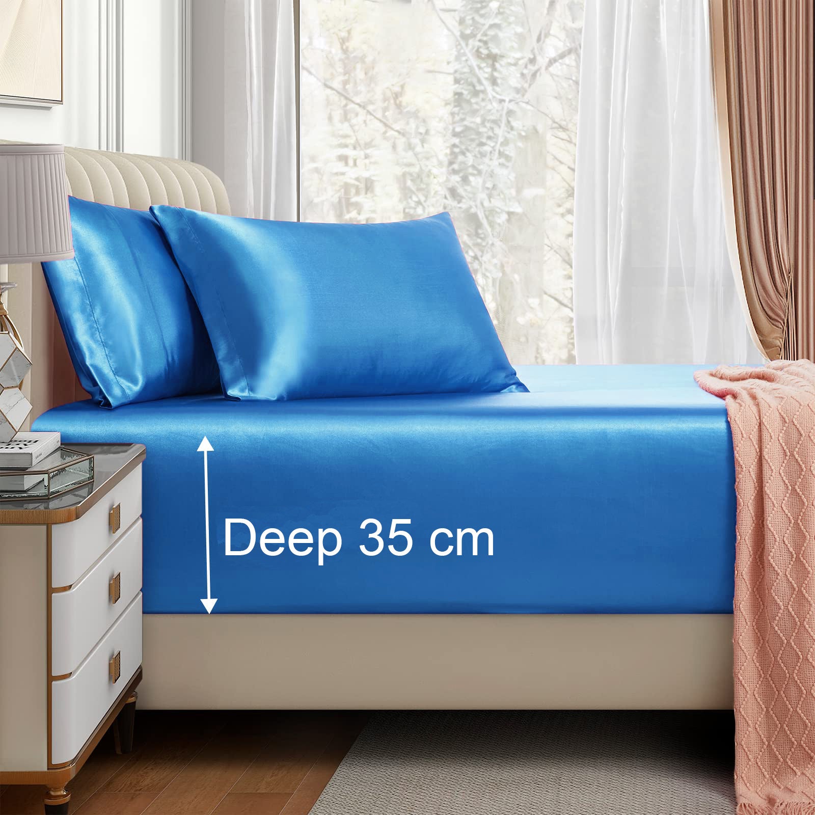 3 Piece Satin Fitted Sheet Set with Pillowcases - Ocean Queen