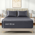 3 Piece Satin Fitted Sheet Set with Pillowcases - Grey Queen