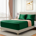3 Piece Satin Fitted Sheet Set with Pillowcases - Green Queen