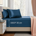 3 Piece Satin Fitted Sheet Set with Pillowcases - Navy Queen