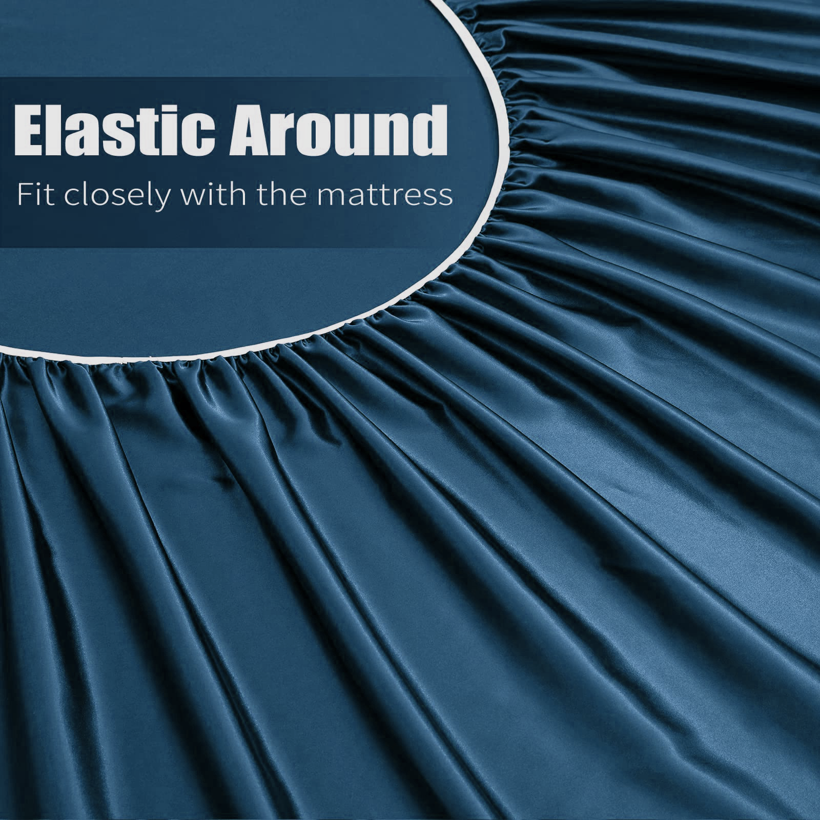 3 Piece Satin Fitted Sheet Set with Pillowcases - Navy Queen