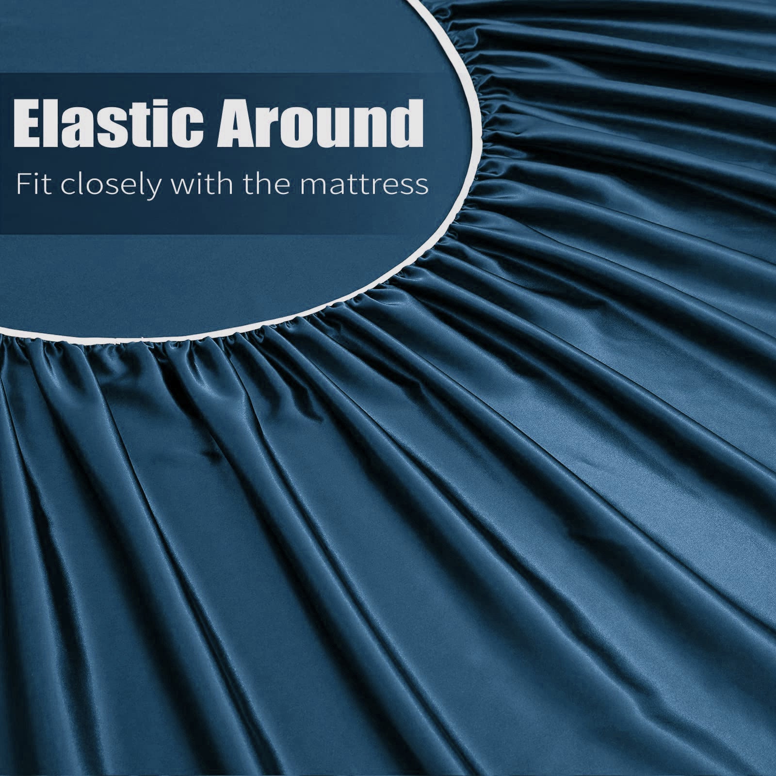 3 Piece Satin Fitted Sheet Set with Pillowcases - Navy Queen