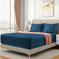 3 Piece Satin Fitted Sheet Set with Pillowcases - Navy Queen