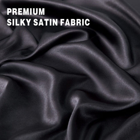 Art Silk Satin 4 Piece Sheet Set with Fitted & Flat Sheet - Black Queen